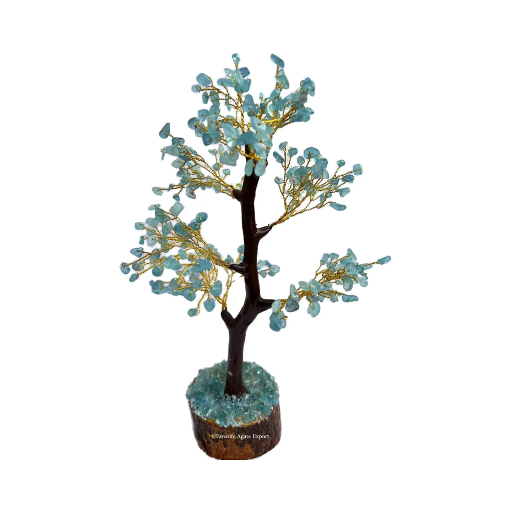 High Quality Feng Shui Crafts Natural Healing Crystal Money Tree Gravel Stone Aquamarine Gemstone Tree For Home Decoration