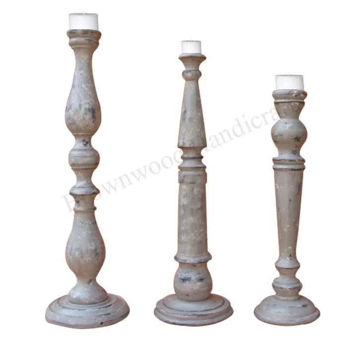 Elevate Home Decor With Set of 3 White Black Marble Antique Mango Wood Candle Holders From Indian Manufacturer & Exporter