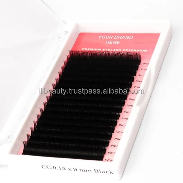 Custom Luxury Individual Eyelash Extension Natural C/CC/D/DD Curl Soft Silk Volume Dark Matte Faux Mink Eyelashes