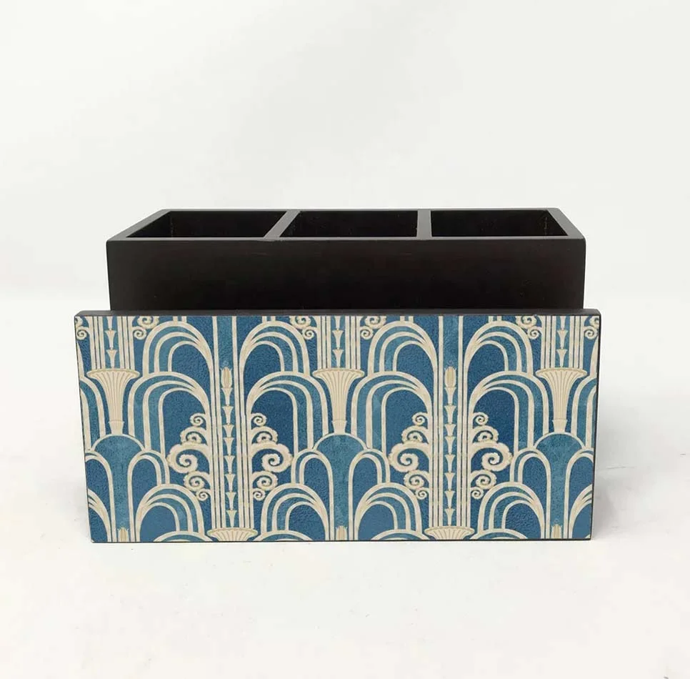 Custom Printed March Expo Wood Cutlery Stand Tissue Paper Holder for Kitchen Dining Table for Christmas Organizer Agate Design