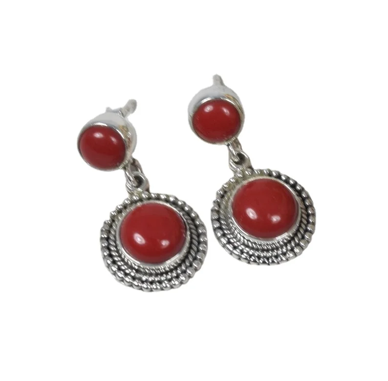 Женские серьги из красного коралла 925 серебра
