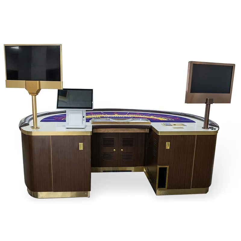 Professional Customized Luxurious Casino Table Baccarat Poker Play Table With Gold Copper Dealer Tray