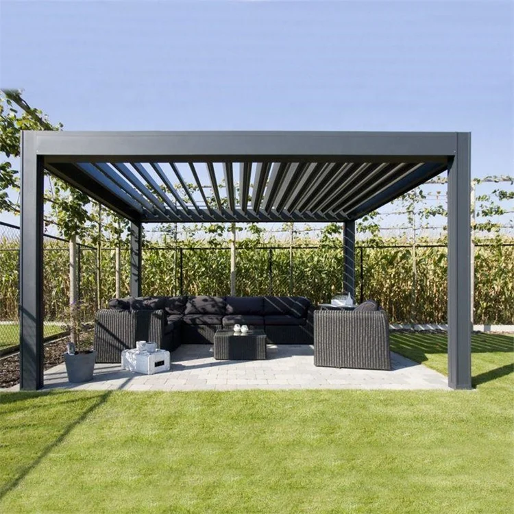 Metal Pavilion Pergola Electric Bioclimatic System Pergola Aluminum Garden Sun Shade For House Waterproof Pergola