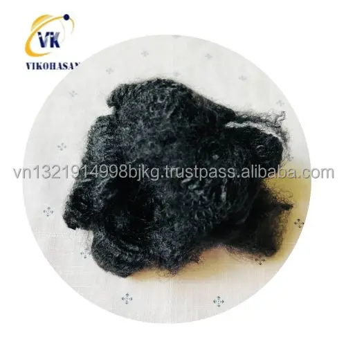 Recycled fiber from PET scrap Lowest price of Solid Dry black grey fiber good for carpets cushion mattress geotextile fabric
