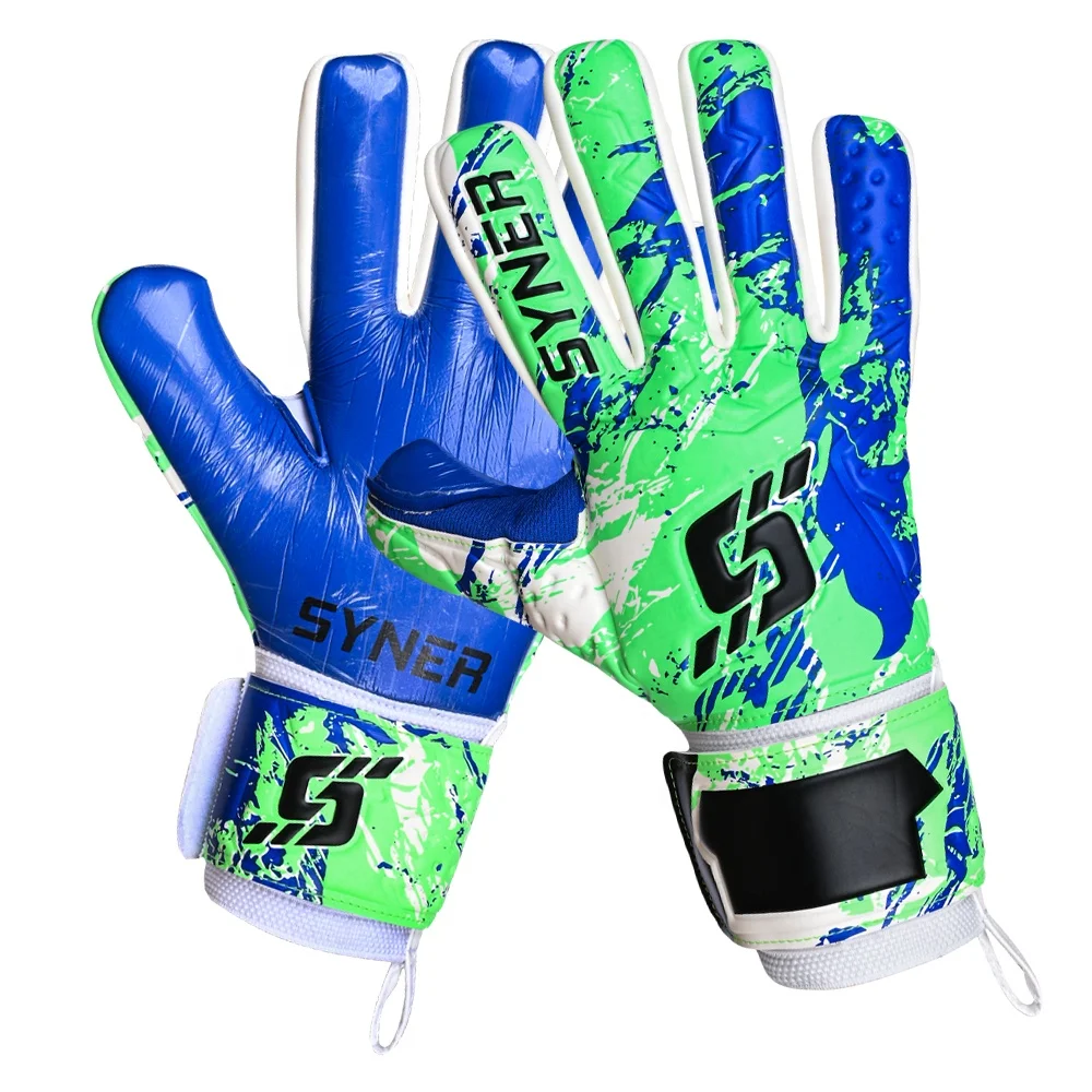 Strong Grip Breathable Blue GK Gloves for Soccer Goalkeepers German Latex Palm with Negative Cut Enhanced Comfort Performance