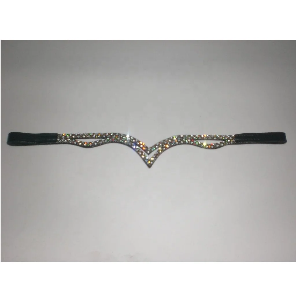 crystal bling horse brow-band rhine stone bling horse brow-band black color leather horse crystal brow-band