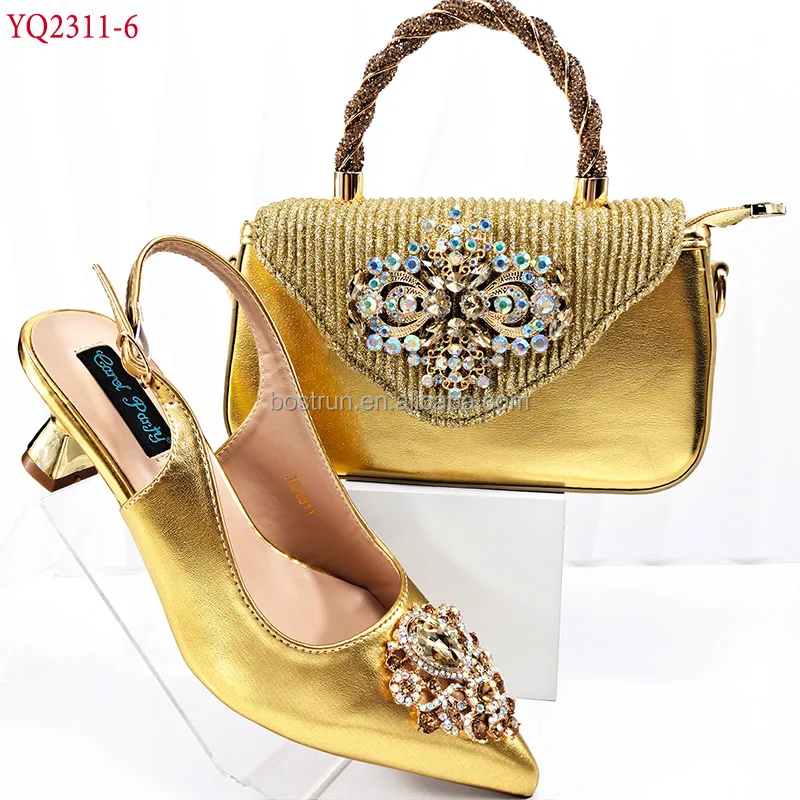 YQ2311 New Silver Color Fashion Italian Shoes With Matching Clutch Bag Hot African Big Wedding With High Heel  and Bag Set Party