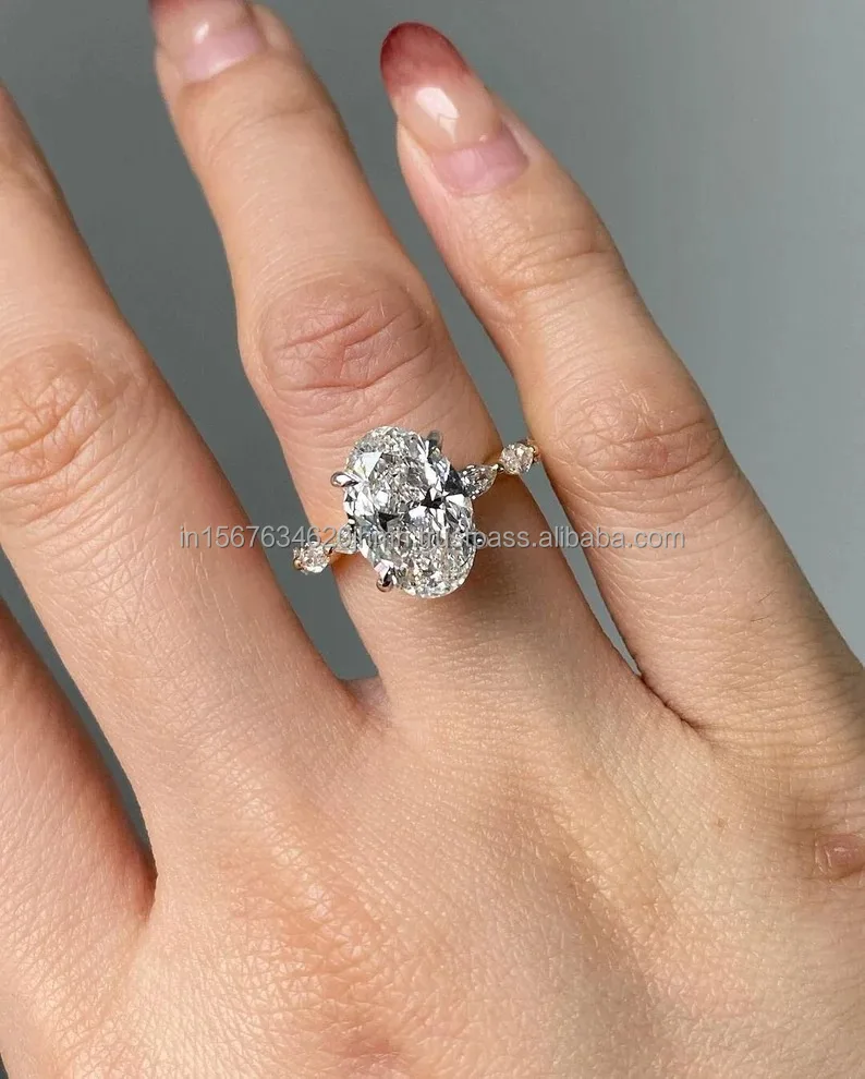 Oval lab grown Diamond Ring, 14k  Gold  Ring White Diamond for Women Engagement Band