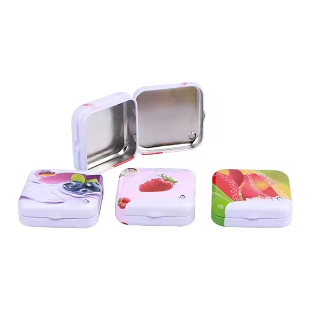 Popular Custom Printed Tinplate Candy Packaging Box With Metal Hinged Mini Small Mint Candy Tin Box Empty Candy Boxes