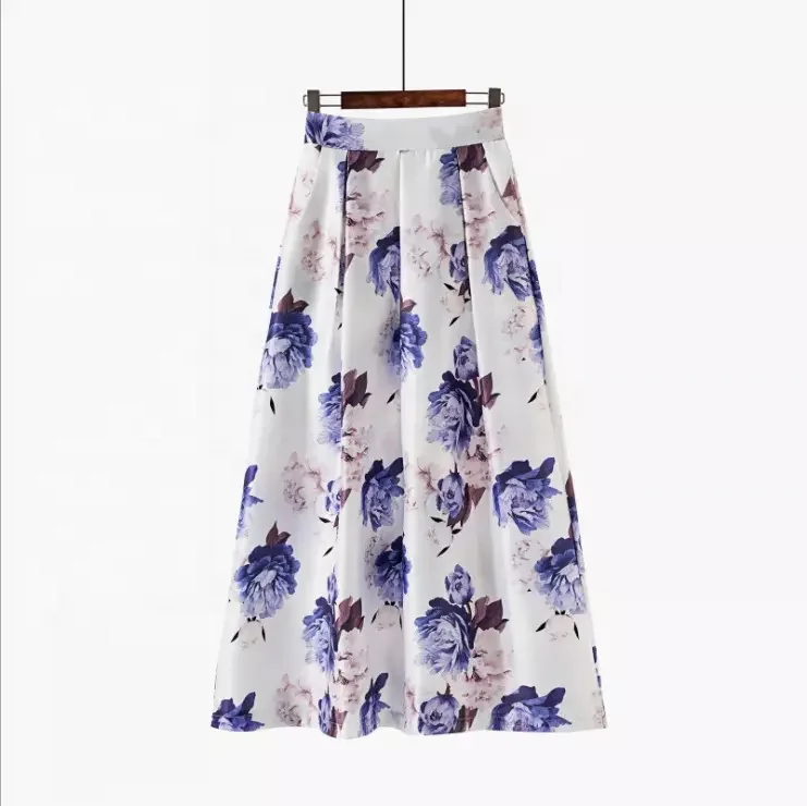 Women Summer Skirts 2022 Vintage Printed Chiffon Skirt Bow Waist Casual Holiday Beach Midi Skirt With Lining New Design