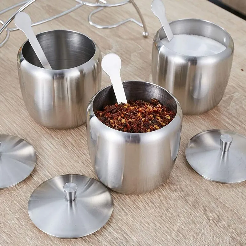 Sugar Bowl Silver metal steel pot Design Sugar Bowl With Spoon Candy Container pot Kitchenware Made In India best For Gift