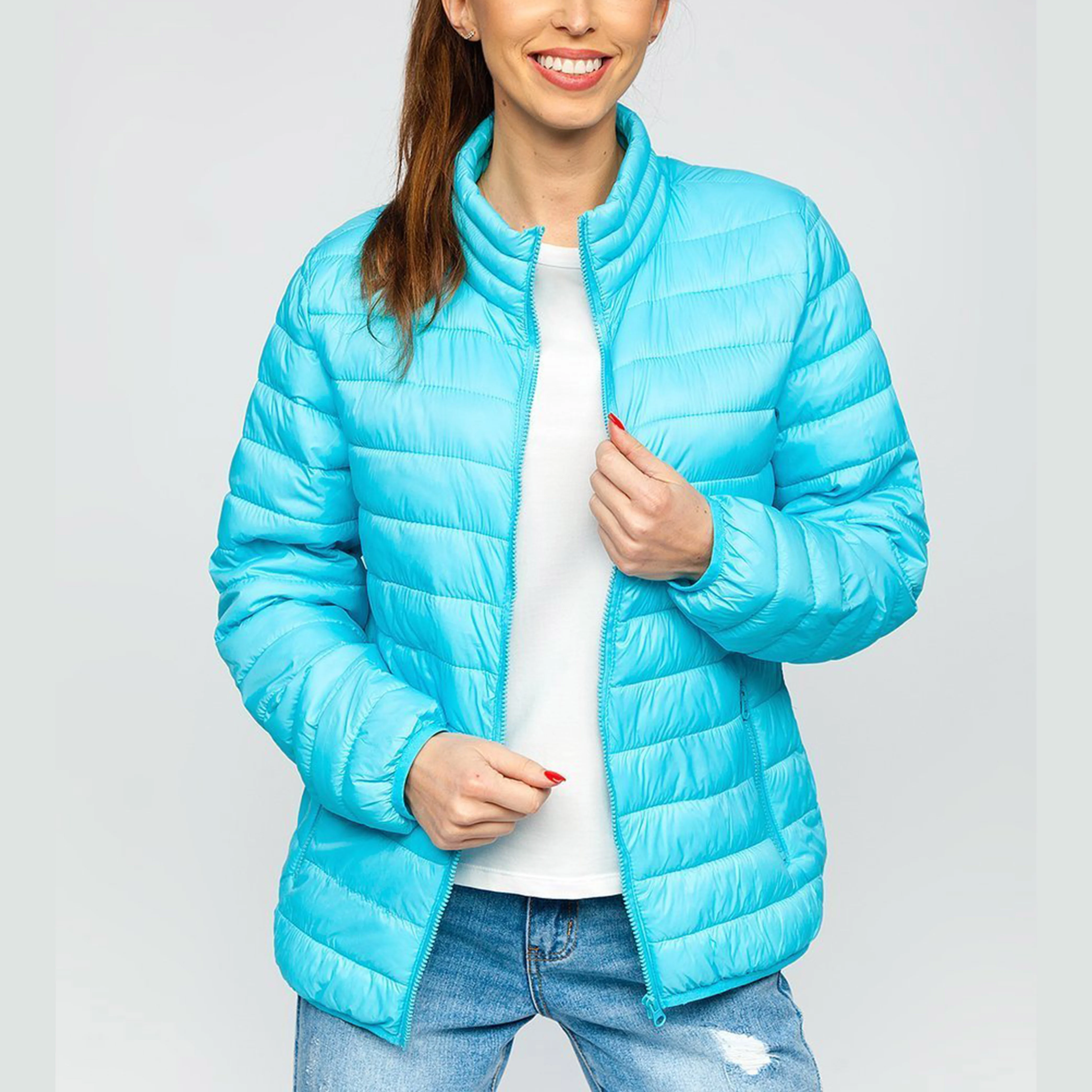 Sky Blue Color Womens Puffer Jackets Women Wholesale OEM Ladies Winter Womens Long Puffer Jackets