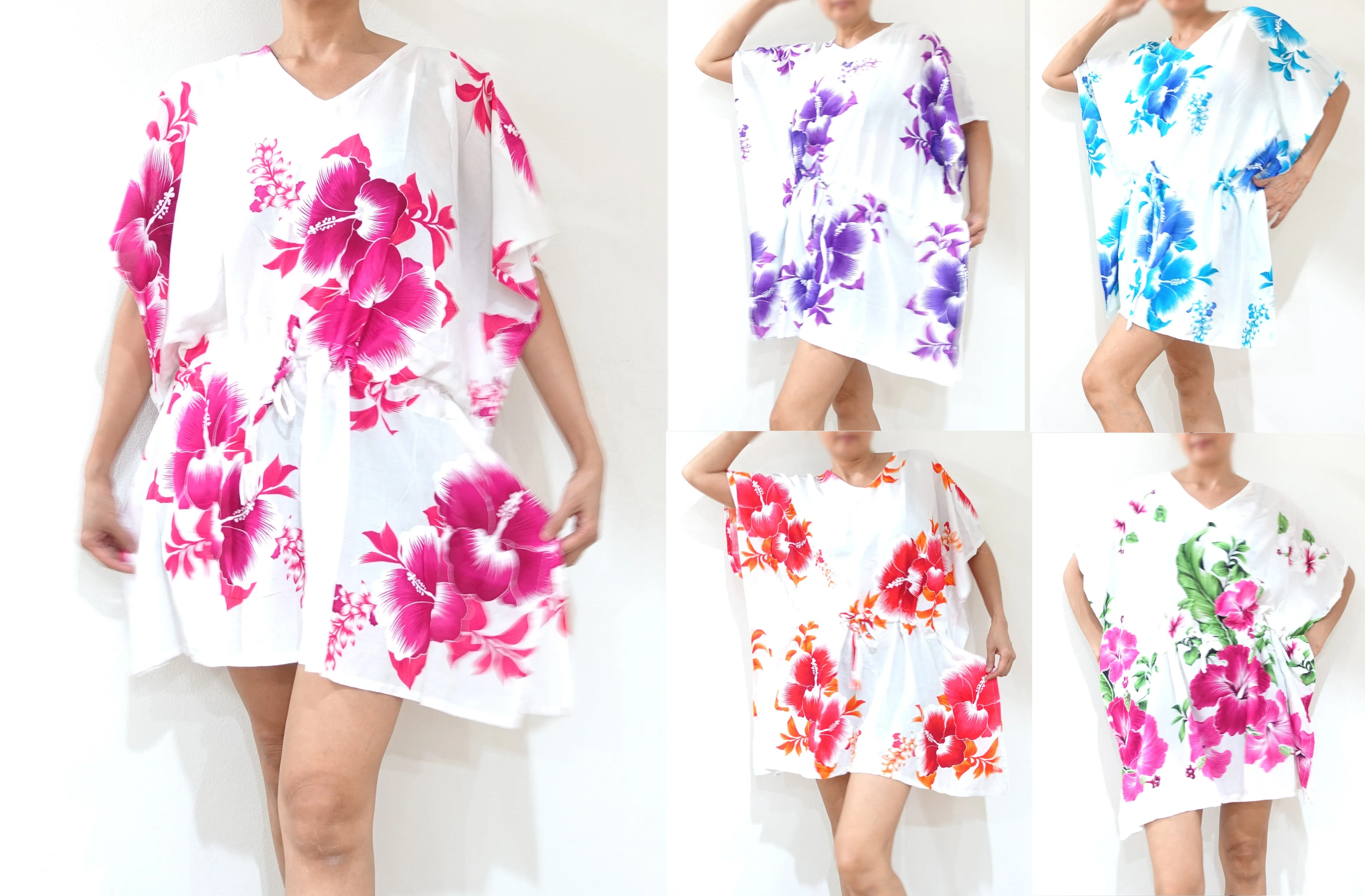 HIPPIE BOHO GYPSY Hibicus floral elastic kaftan cover up hawaii butterfly Shirts Mini dresses Plus size