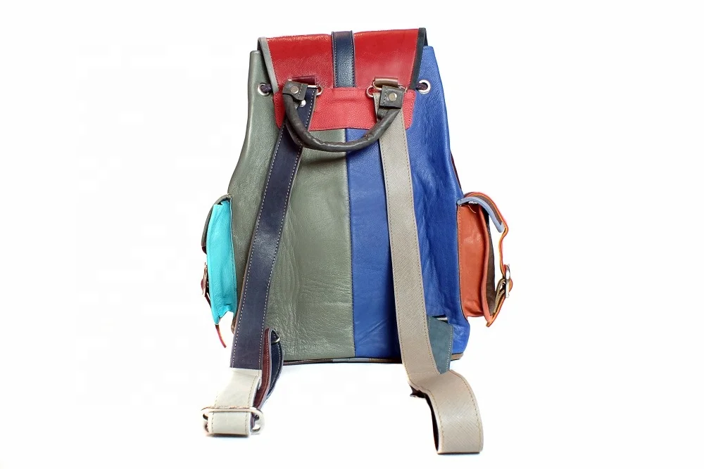 Genuine Leather Hand Made Multi Colors Recycled Leather Back Pack Bag