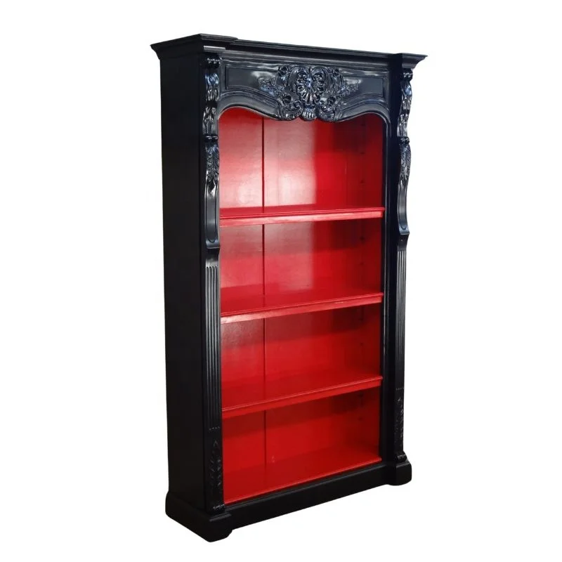 Solid Wood Bookcase French Style Bookshelves Showcase Display Cabinet for Home Office Living Room Furniture and Library