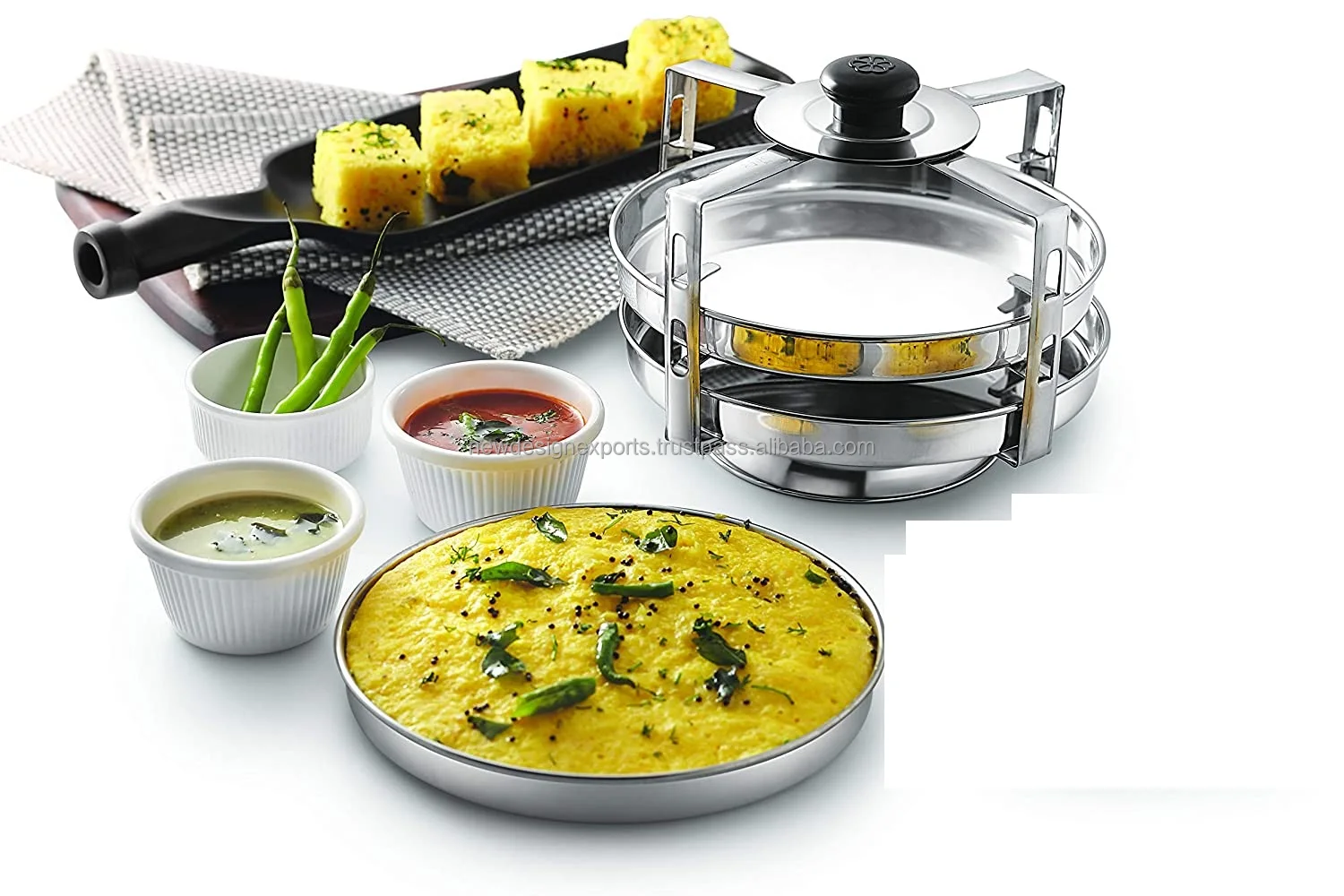 4 Plates Stainless Steel Dhokla Stand Thatte Idli Stand Can Be Used WIth Any Cooker Or Steamer