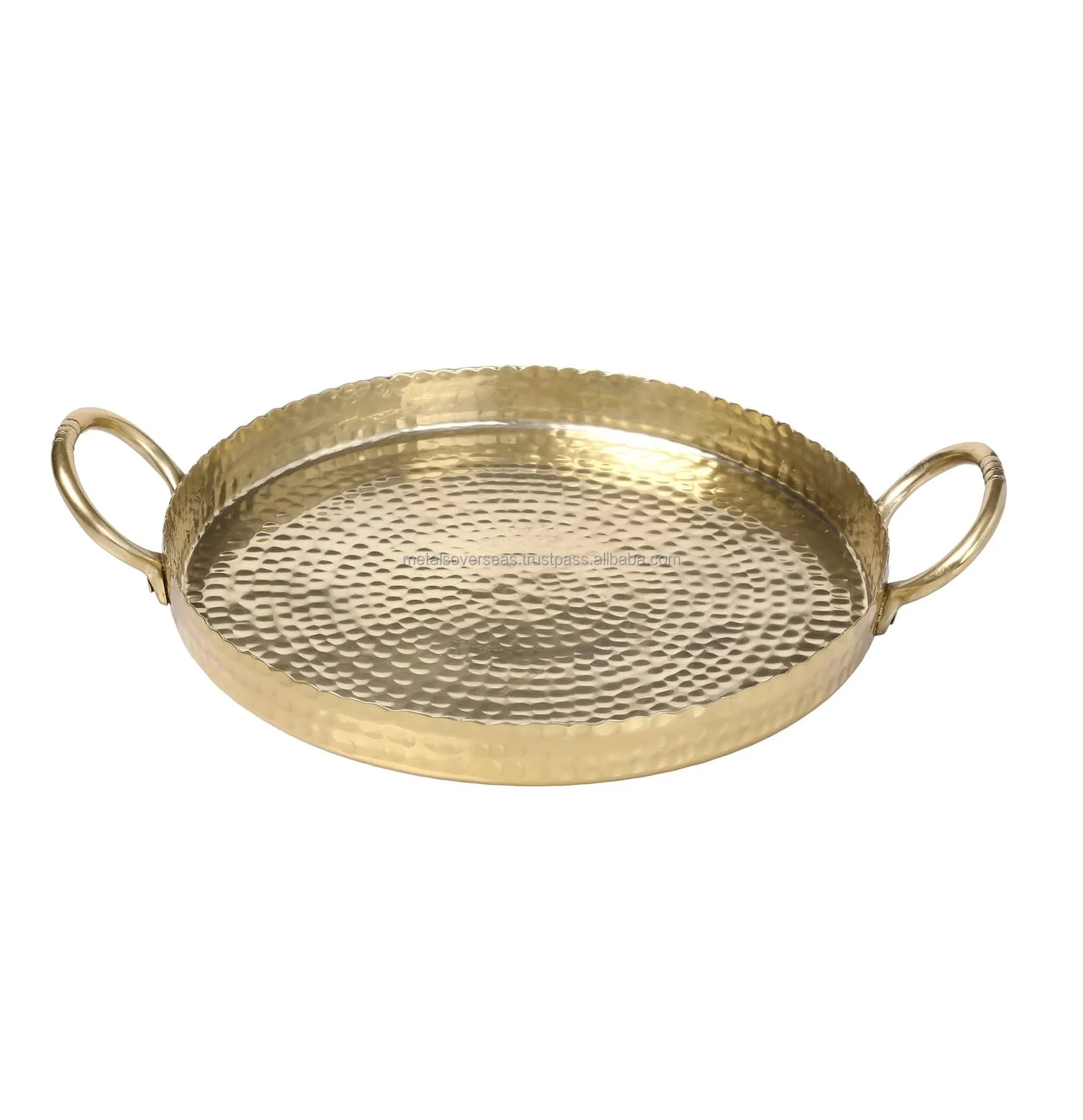 Wholesale Price Brass Metal Round Decorative Tray with Handcrafted Hammered Tabletop Centerpieces