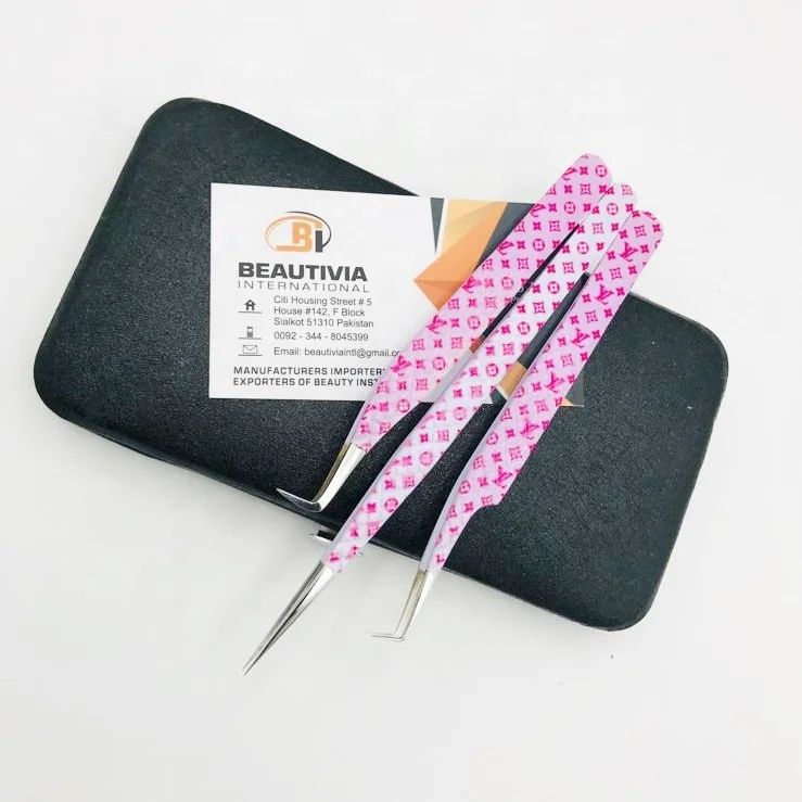 Hot Selling Lash Tweezers LV Print Paper Coated Custom Logo Eyelash Extension Tweezers