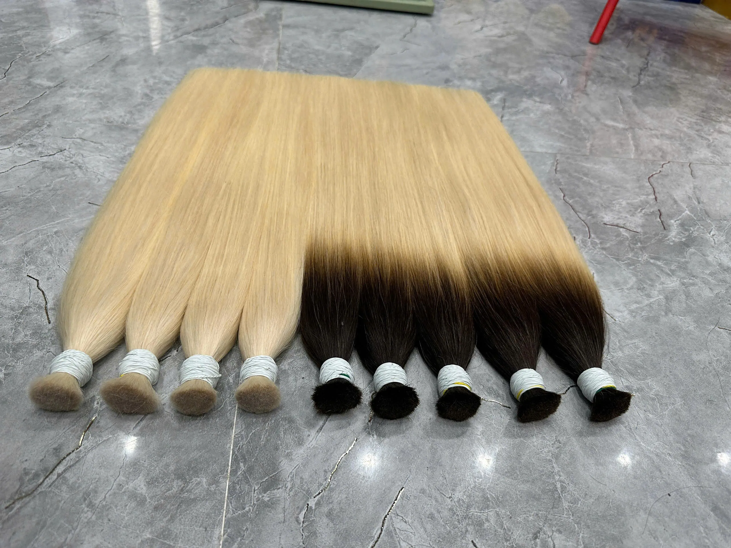 Excellent Double-Drawn Blonde Straight Bulk Hair Extensions Vietnam Made (Customized Full Color)
