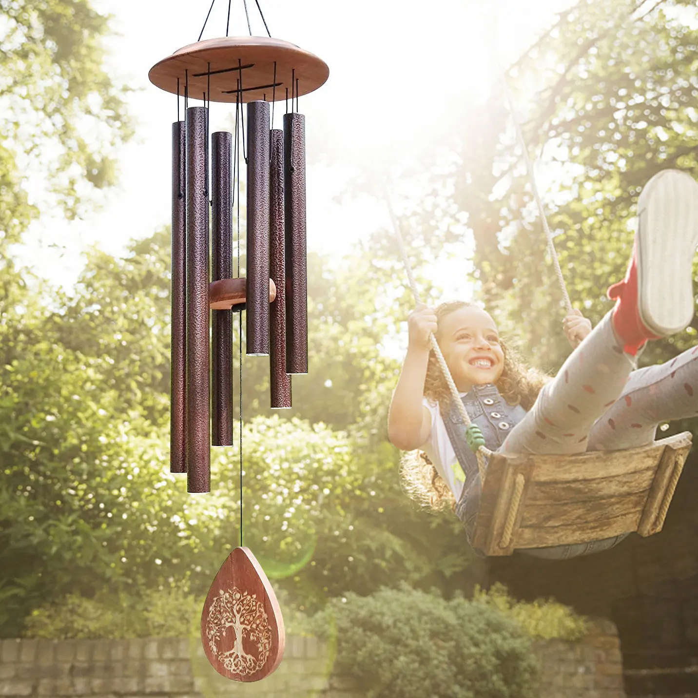 6 алюминиевых трубок 32 дюйма памятные ветряные колокольчики деревянные ветряные колокольчики для улицы с пользовательским Логотипом гравировка Древо жизни Ретро ветряные колокольчики
