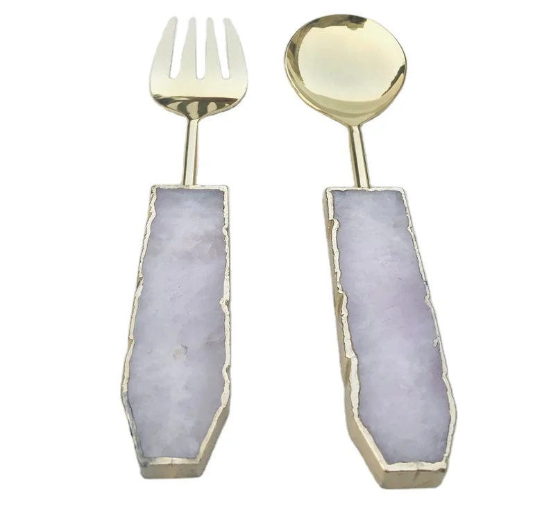 White Agate Spoon Set : Agate Serving Spoon With Stone Handle : Wholesale Agate Cutlery Items