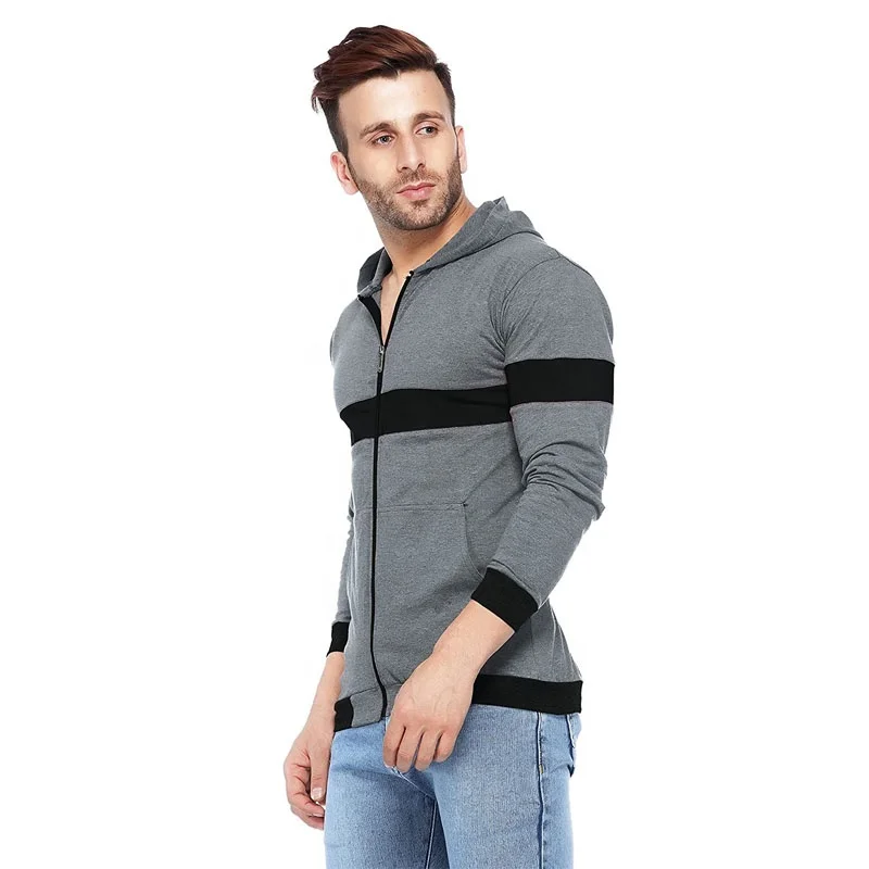Custom logo hoodie Unisex 100% Cotton 2 Color Patchwork men tops Hooded Casual Fashion Clothing Men Oversize Zip Up Hoodie
