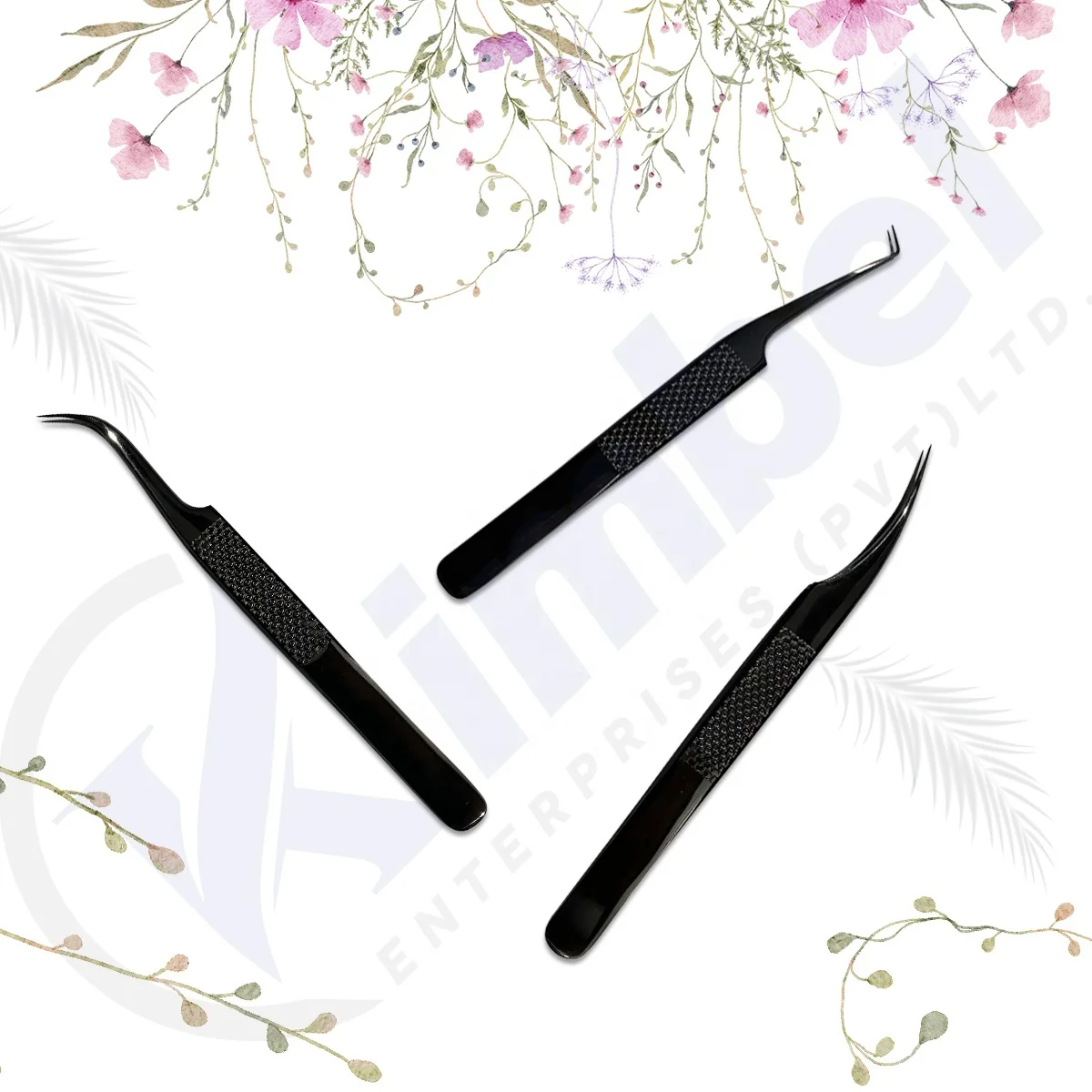 Eyelash Extension Tweezers Set Beauty Tools Eyelash Kit With Customize Gold and Black Color Fiber Tip