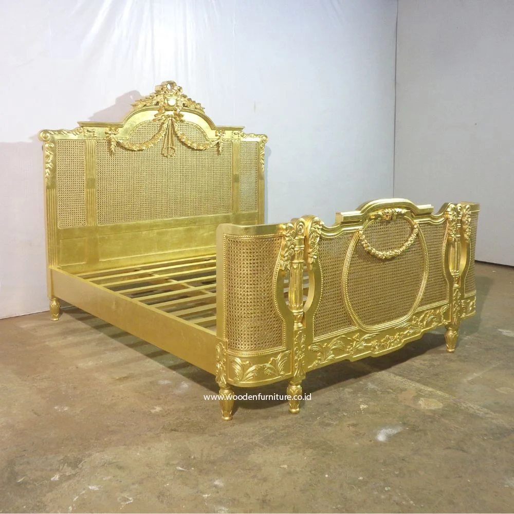 Золотая оправа для кровати из красного дерева и ротанга, сделано в Jepara Indonesia, предназначена для мебели спальни в американском стиле