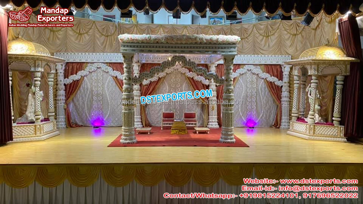 Royal Golden Carved Jodha Akbar Mandap Set Royal Palace Jodha Akbar Wedding Mandaps Hindu Wedding Imperial Mandap Manufacturers