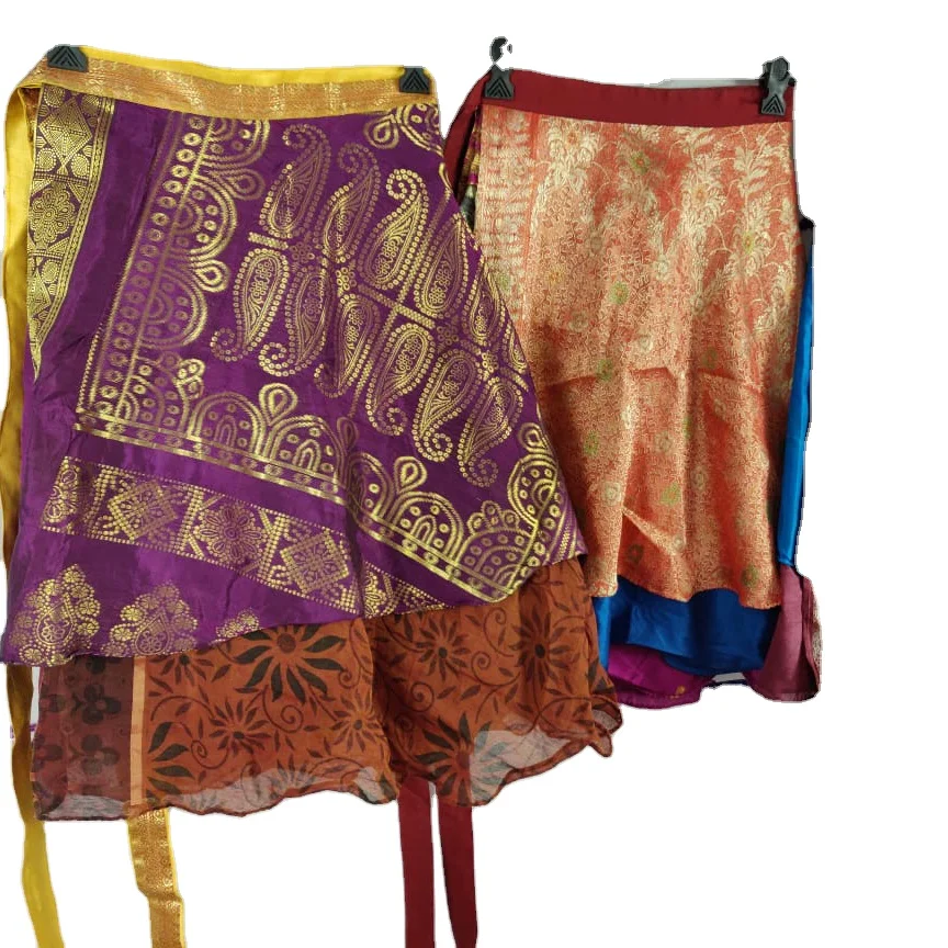 Wrap around skirts comfortable, High Quality, Trending new Fashion Beach wear with Assorted color made from reclaimed sari