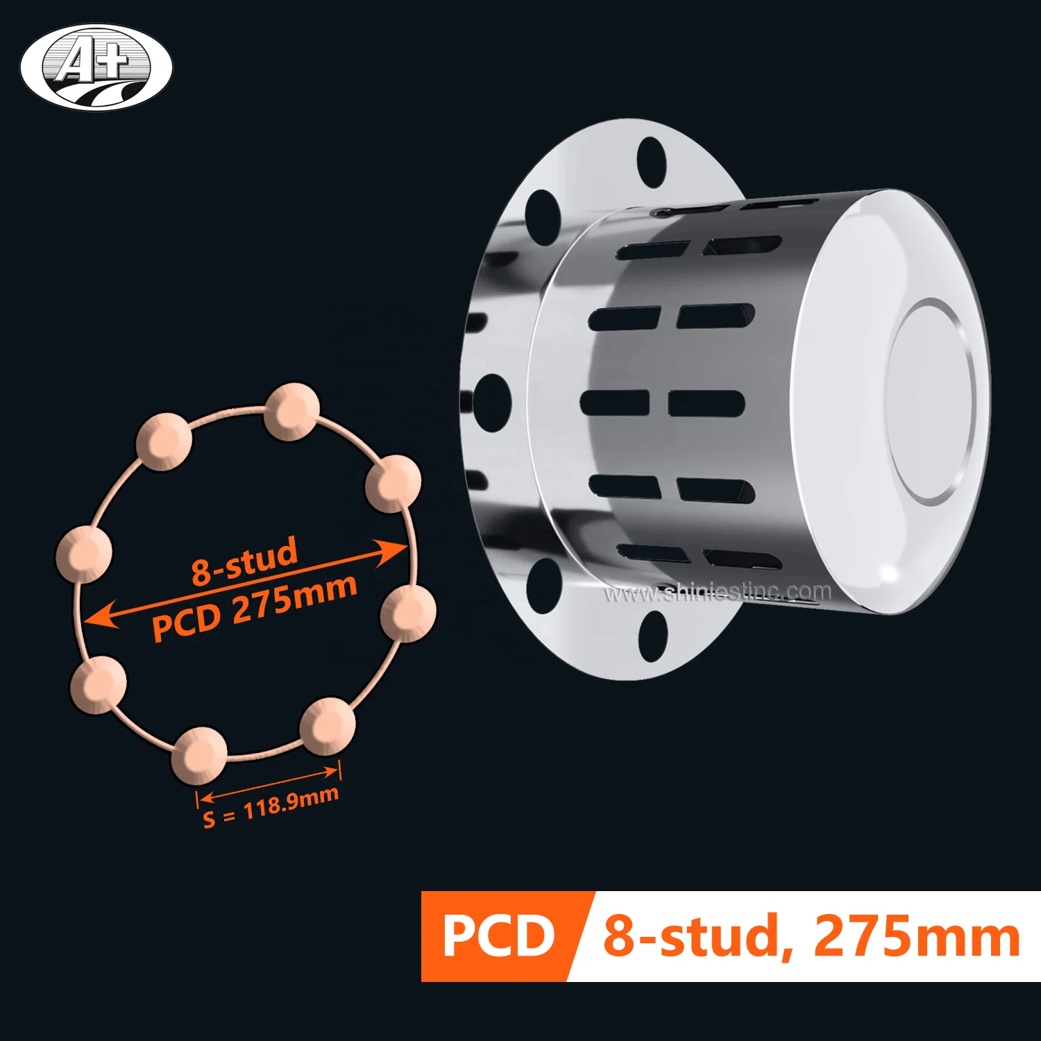 195AC-A_EU 19.5 T304 Stainless Steel Truck/Bus Rear Axle Cover cap One-Piece Design