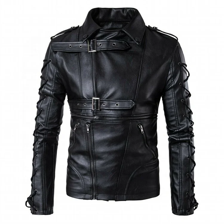 Wholesale Long Sleeve Black Motorcycle Mens Real Splicing Genuine Leather Jacket Mens