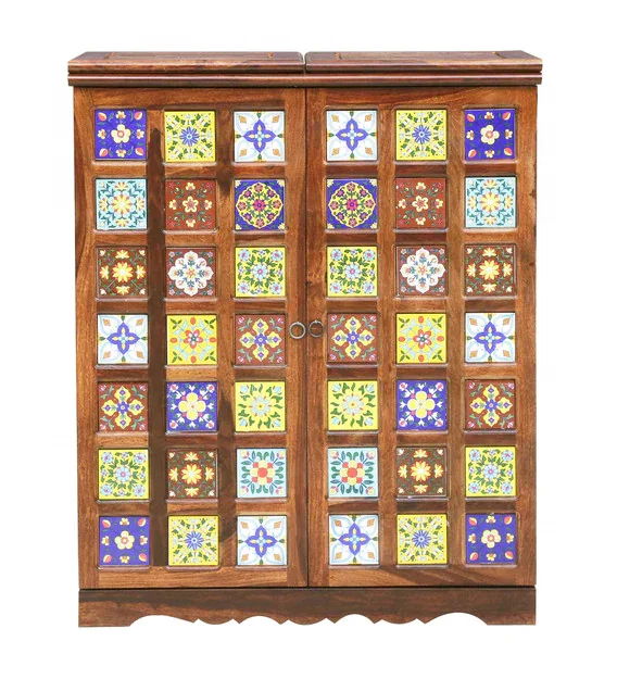 Industrial Vintage Bar Cabinet Indian Sheesham Wood High End Bar Cabinet Jodhpur Handcraft Wine Bottle Storage Racks Bar Cabinet