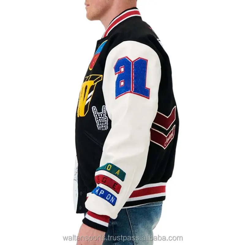 OEM custom varsity jacket for men New winter chenille embroidery baseball letterman jackets leather sleeves streetwear