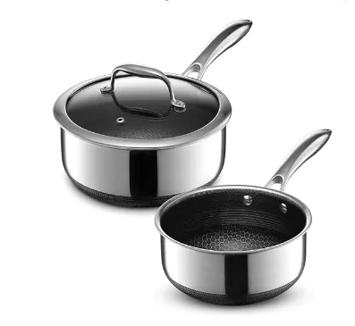 4-Piece Hybrid Nonstick Metal Saucepans Set 2-Quart & 3-Quart with Classic Tempered Glass Lids for Kitchen Home Cooking