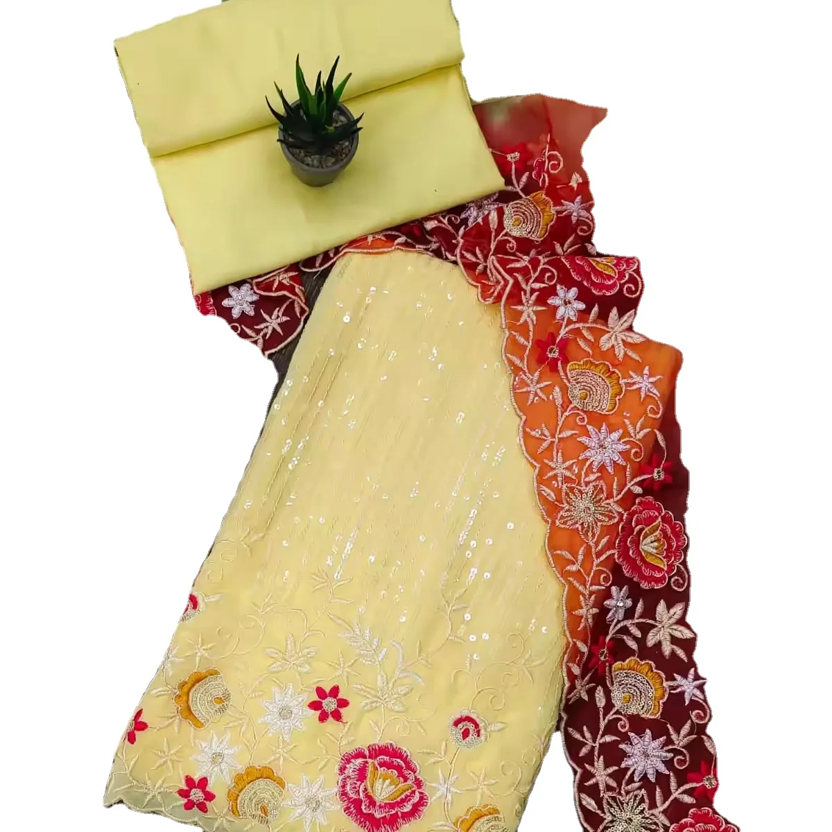 Foux forget embroidery work with pure silk bottom and organza dupatta Dress Material Suit For Women