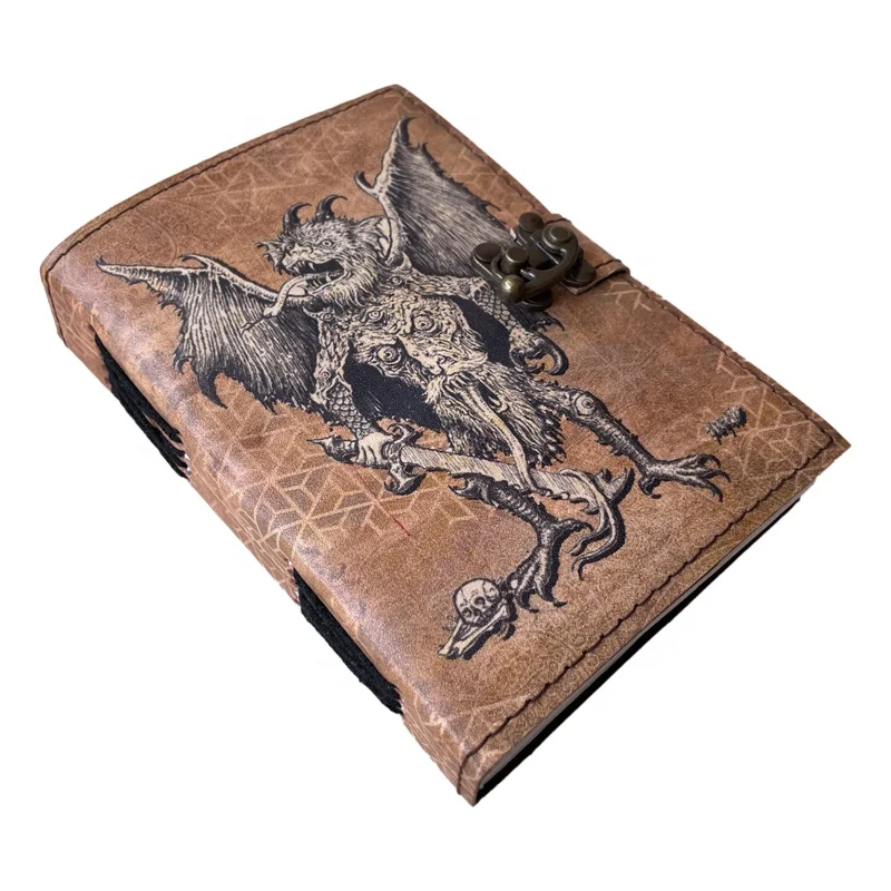 Printed dragon Handmade Cotton Paper Leather Journal Vintage Paper Notebook & Sketchbook planner Retro Collage Poster Design