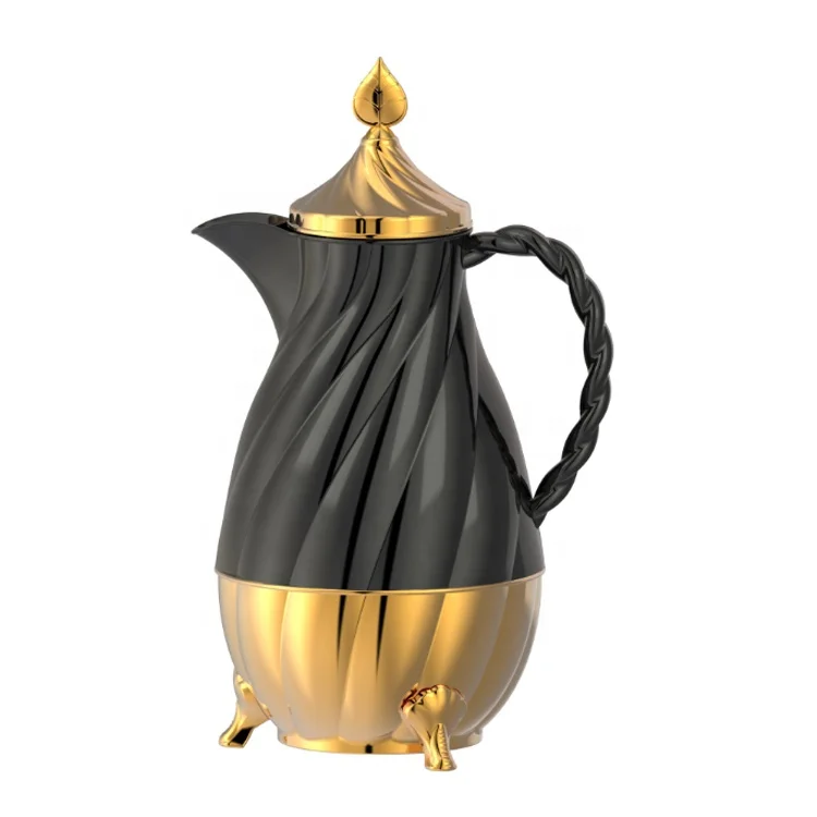 White and Gold Glass Liner Luxury Moroccan Style Vacuum Insulated Thermos Flask with Spout