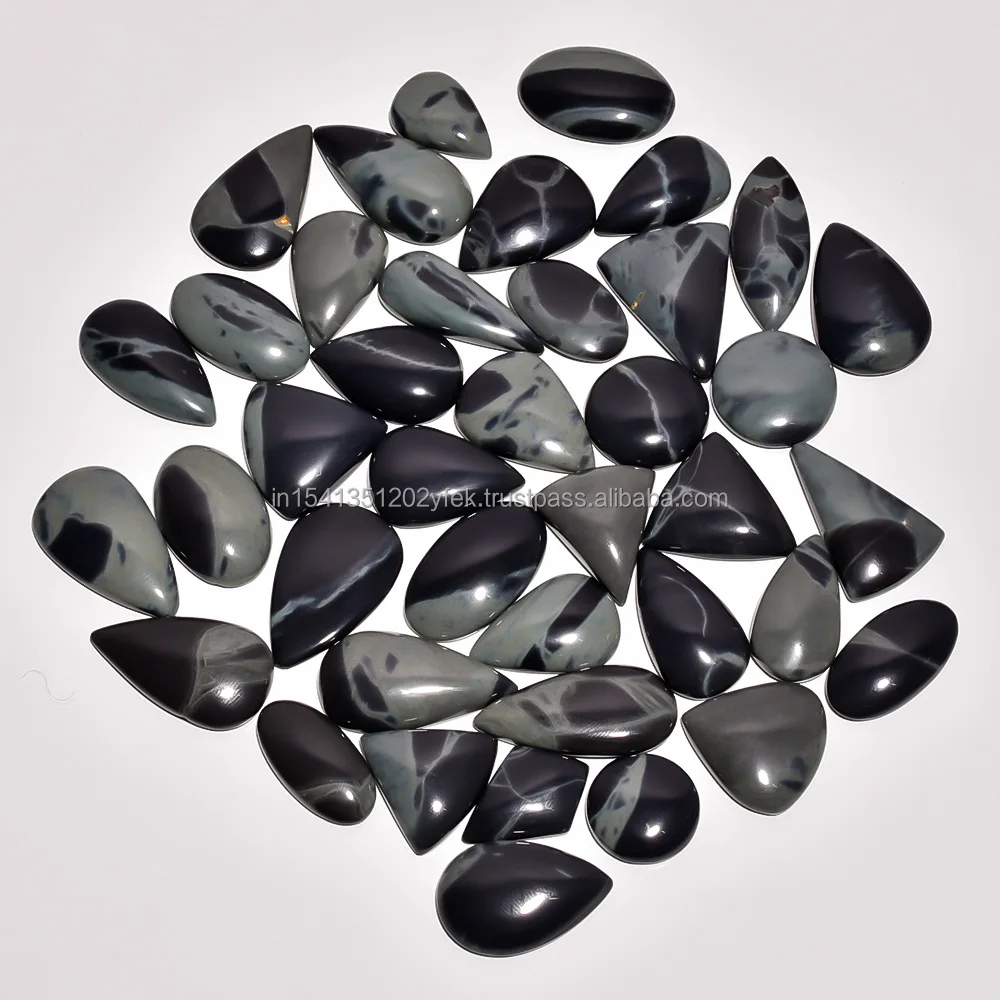 Natural Black Obsidian Cabochon Stone Crystals GIA Certified Hand Carved Polished Wave Design Chakra Healing Energy Decoration