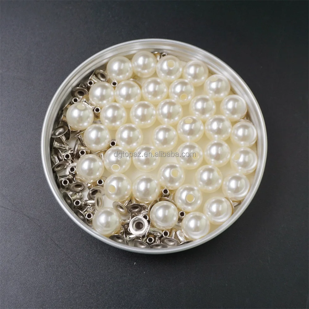 Bridal Veil DIY Accessories Ivory Color 18mm Half Hole Faux Pearls Rivets Studs Buttons for Hat Shoe Clothes Bag