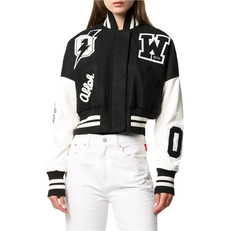 OEM Manufacturer High Quality Chenille Embroidery Patches Baseball Custom Logo Women Cropped Varsity Jacket