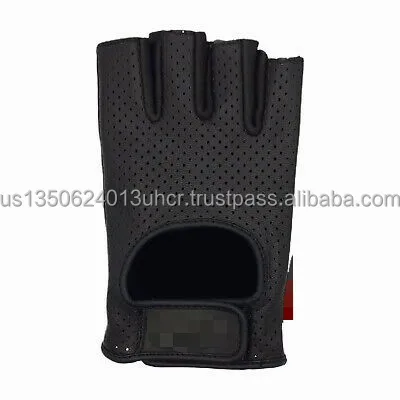 Driving Goat Leather Fingerless Gloves Biker Cycling Wheelchair Gym Padded Gloves adjustable velcro strap