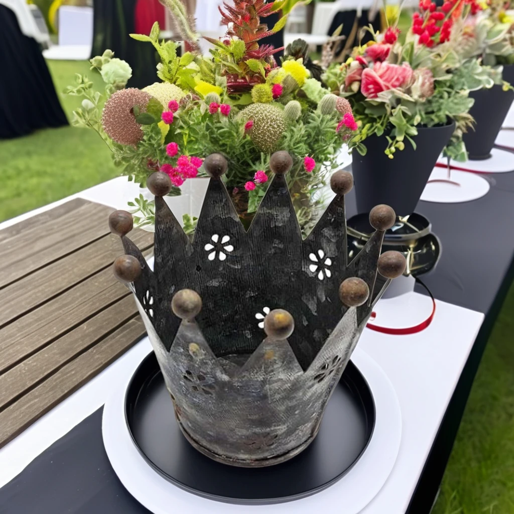 Classic Design Vintage Galvanized Crown Glazed Plant Pot Cute Gift Decor for Garden Room or Party for Artificial Flowers