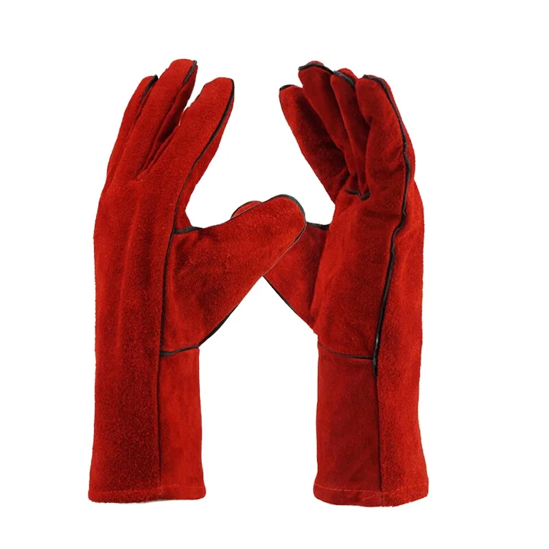 High Quality Double-layer Red Hand Safety Protection Real Leather Welding Gloves