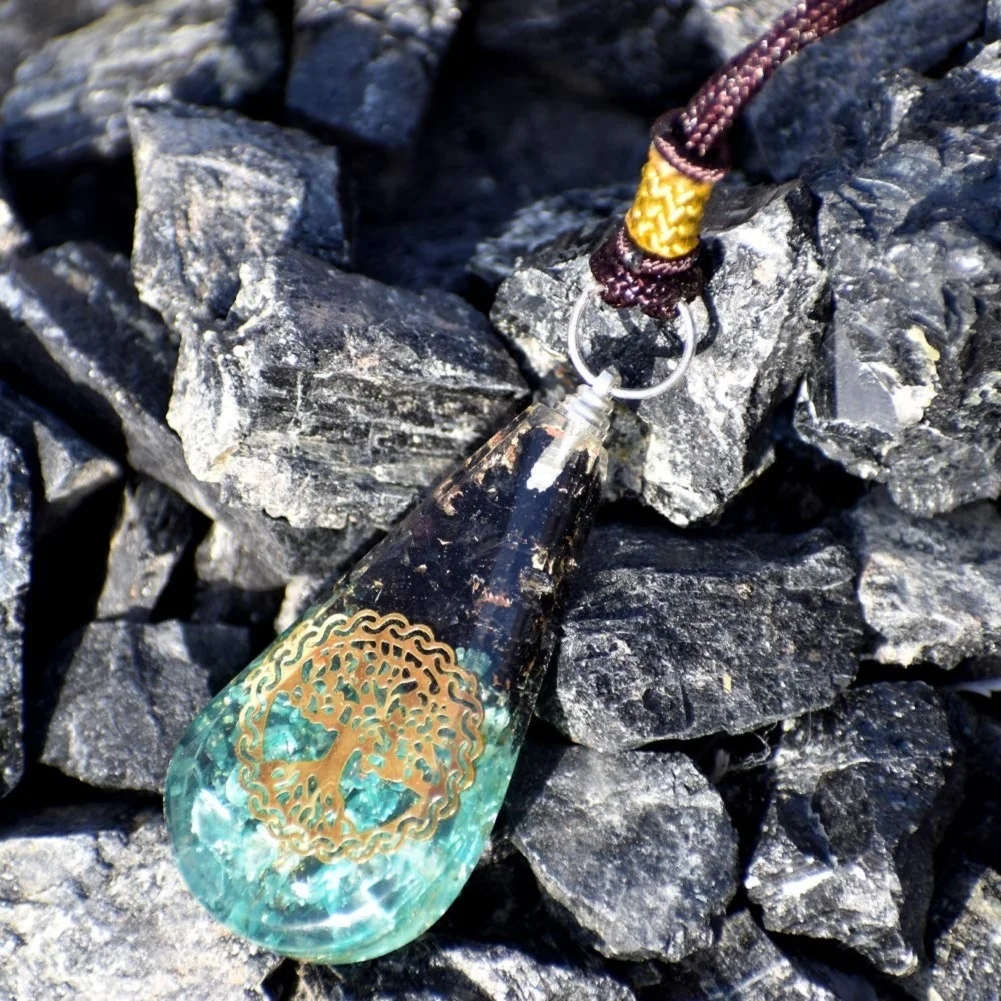 Подвеска из черного турмалина оргона защита эмф: синий оникс аквамарин оргонит подвеска цветок дерева ожерелье эмф
