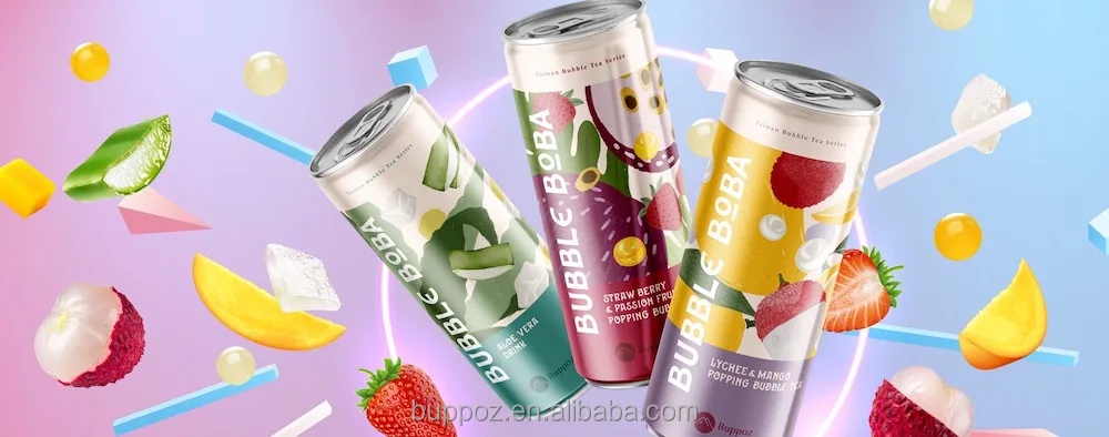 Canned Popping Boba Juice Tea Lychee Mango