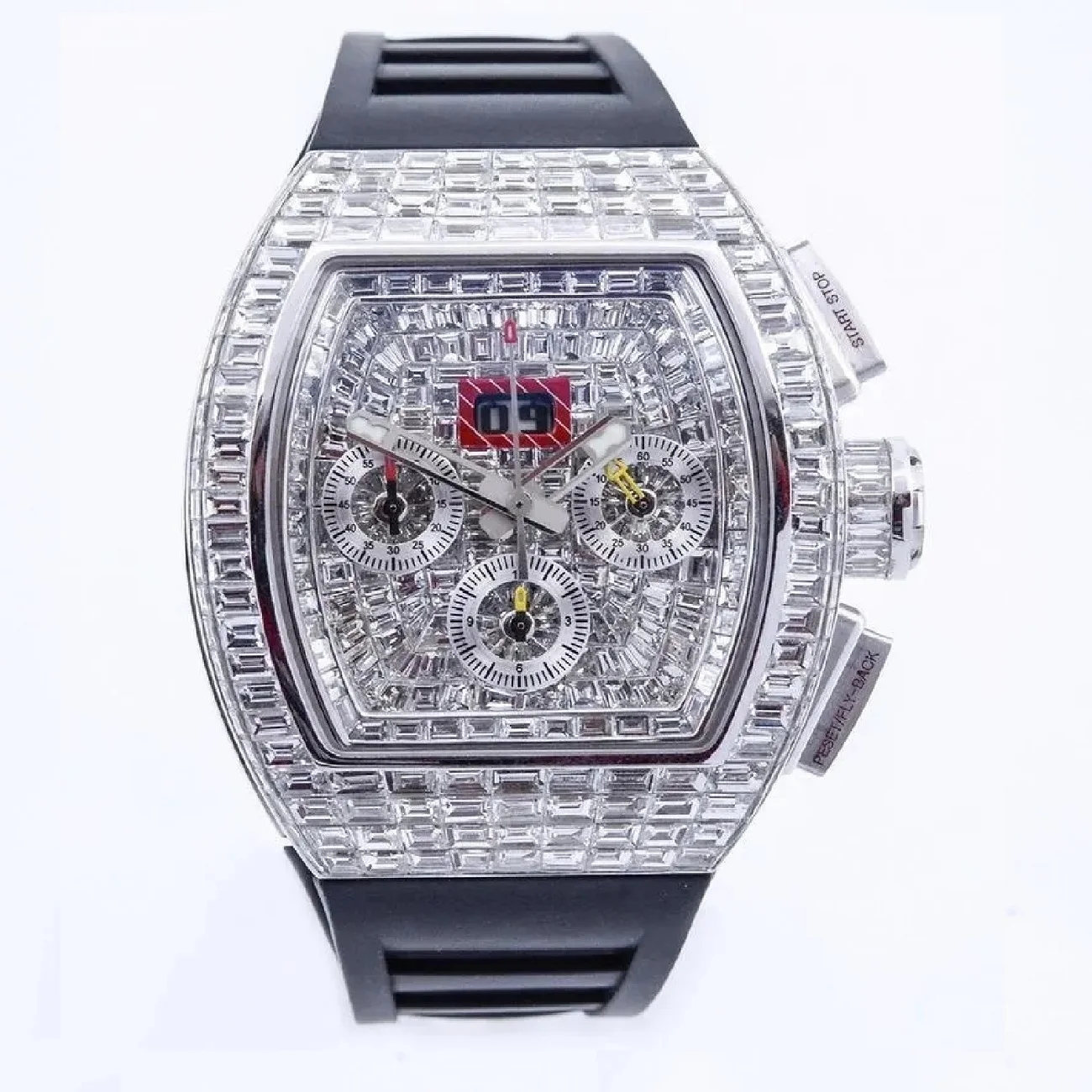 Highly Recommended Moissanite Diamond Watch Men Women Mechanical Bugatti Watch With Black Band Glass Dial Day Function Factory