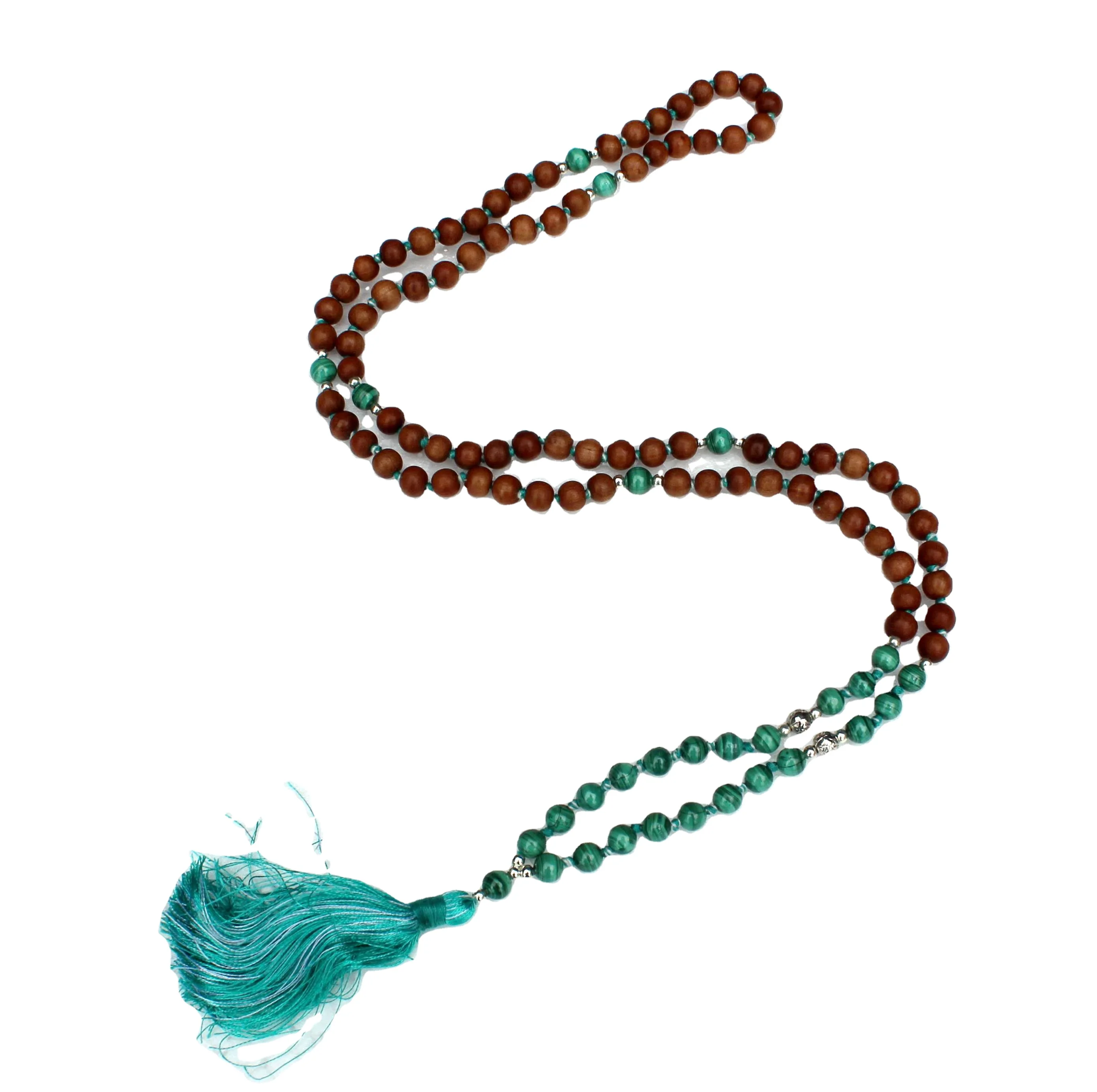 Buy Natural Gemstone Yoga Jewelry Prayer Beads Rosary Malachite Knotted Mala Beads 108 Beads Wood Mala Necklace
