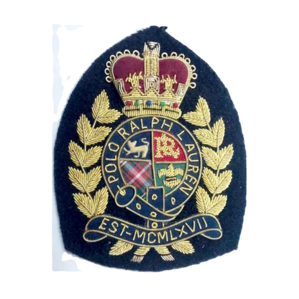OEM Polo Club Bullion Badge Custom Fashion Clothing Blazer Crest Badge Patch Garments Jacket Blazer High Quality Shiny Patches