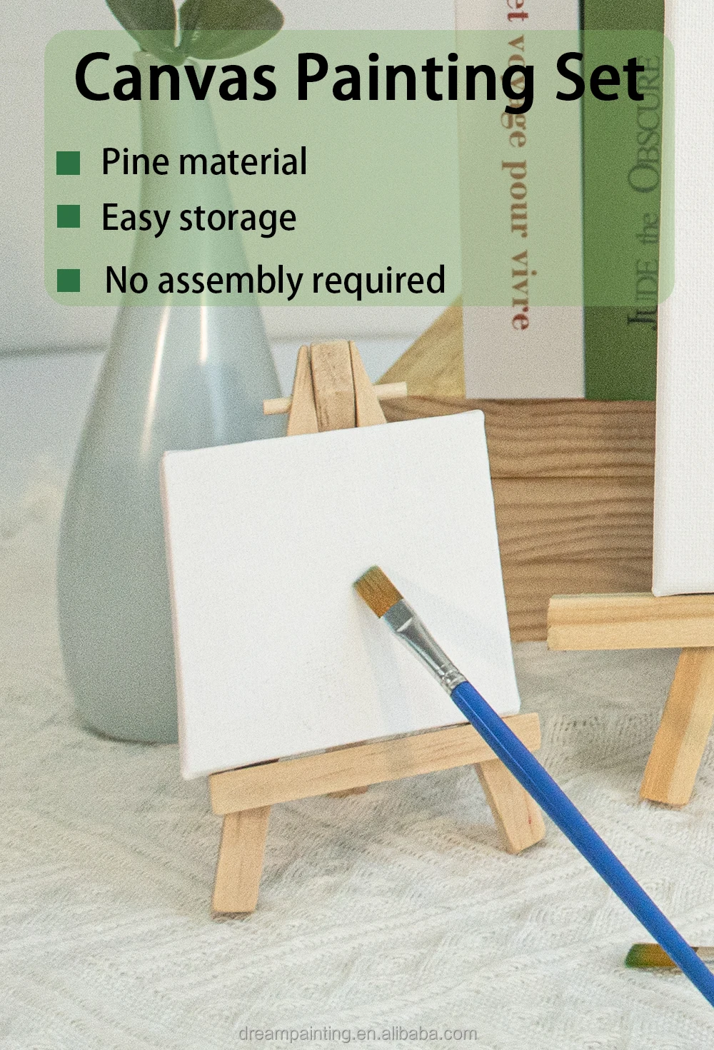7x12.5cm Mini Easel With 7x7cm Canvas Set Tabletop Wooden Stand Stretched Print Art Painting